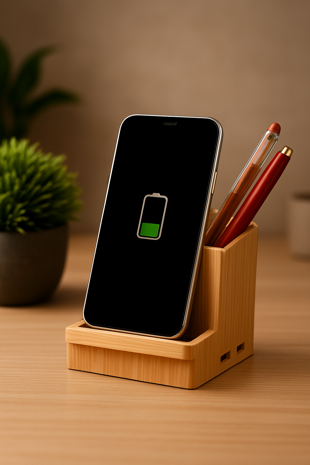 Bamboo 2-in-1 Wireless Charger & Desk Organizer