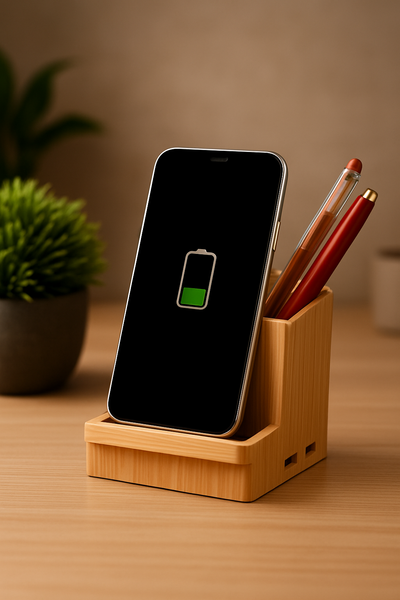 Bamboo 2-in-1 Wireless Charger & Desk Organizer